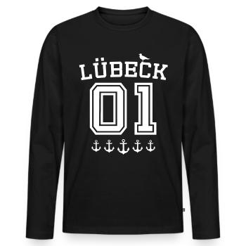 Lübeck Dictons Ville hanséatique de Luebeck - T-shirt manches longues Premium bio Homme - noir - Devant - Nico (187cm)