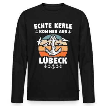 Lübeck Sprüche Hansestadt Luebeck - Männer Premium Bio Langarmshirt - Schwarz - Vorne - Nico (187cm)