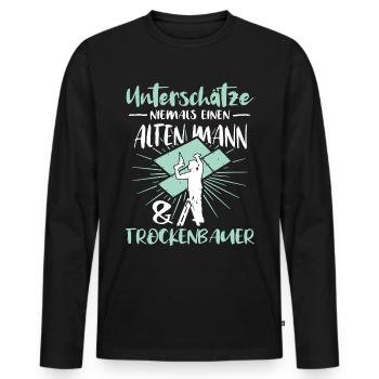 Trockenbauer Trockenbau Trockenbaumonteur - Männer Premium Bio Langarmshirt - Schwarz - Vorne - Nico (187cm)