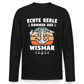 Wismar Ostsee Souvenir - Männer Premium Bio Langarmshirt - Schwarz - Vorne - Nico (187cm)