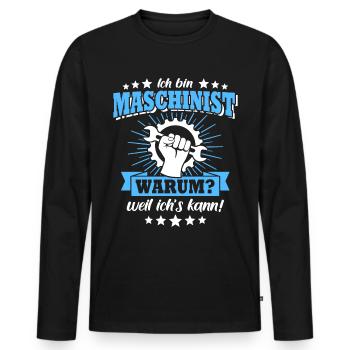 Maschinist Maschinenführer Feuerwehrmann - Männer Premium Bio Langarmshirt - Schwarz - Vorne - Nico (187cm)