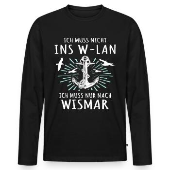 Wismar Sprüche Ostsee Wismarer - Männer Premium Bio Langarmshirt - Schwarz - Vorne - Nico (187cm)