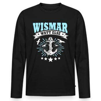 Wismar Sprüche Ostsee Wismarer - Männer Premium Bio Langarmshirt - Schwarz - Vorne - Nico (187cm)