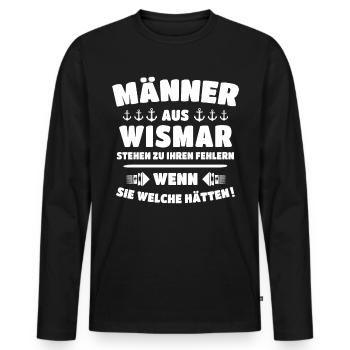 Wismar Sprüche Ostsee Wismarer - Männer Premium Bio Langarmshirt - Schwarz - Vorne - Nico (187cm)