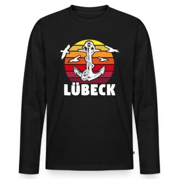Lübeck Sprüche Hansestadt Luebeck - Männer Premium Bio Langarmshirt - Schwarz - Vorne - Nico (187cm)