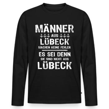Lübeck Sprüche Hansestadt Luebeck - Männer Premium Bio Langarmshirt - Schwarz - Vorne - Nico (187cm)