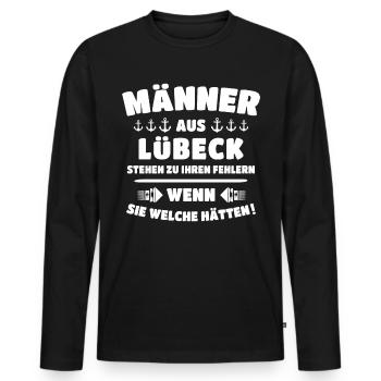 Lübeck Sprüche Hansestadt Luebeck - Männer Premium Bio Langarmshirt - Schwarz - Vorne - Nico (187cm)