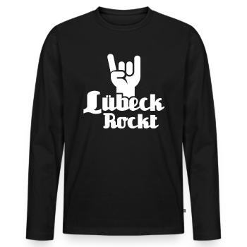 Lübeck Sprüche Hansestadt Luebeck - Männer Premium Bio Langarmshirt - Schwarz - Vorne - Nico (187cm)