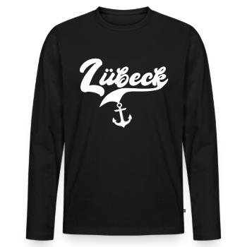 Lübeck Sprüche Hansestadt Luebeck - Männer Premium Bio Langarmshirt - Schwarz - Vorne - Nico (187cm)