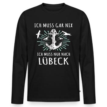 Lübeck Sprüche Hansestadt Luebeck - Männer Premium Bio Langarmshirt - Schwarz - Vorne - Nico (187cm)