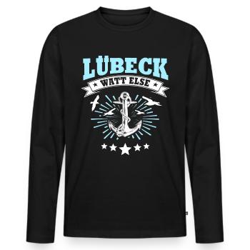 Lübeck Sprüche Hansestadt Luebeck - Männer Premium Bio Langarmshirt - Schwarz - Vorne - Nico (187cm)
