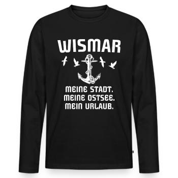 Wismar - Männer Premium Bio Langarmshirt - Schwarz - Vorne - Nico (187cm)