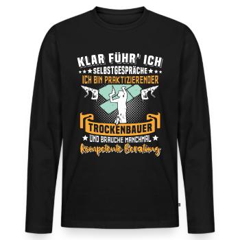 Trockenbauer Trockenbaumonteur Trockenbau - Männer Premium Bio Langarmshirt - Schwarz - Vorne - Nico (187cm)