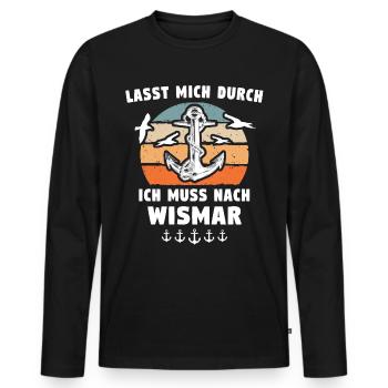 Stadt Wismar Sprüche Wismarer - Männer Premium Bio Langarmshirt - Schwarz - Vorne - Nico (187cm)