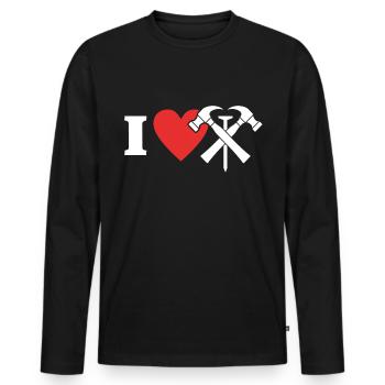 Couvreur Amour J’aime Toiture - T-shirt manches longues Premium bio Homme - noir - Devant - Nico (187cm)
