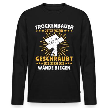 Trockenbauer Trockenbaumonteur Trockenbau - Männer Premium Bio Langarmshirt - Schwarz - Vorne - Nico (187cm)