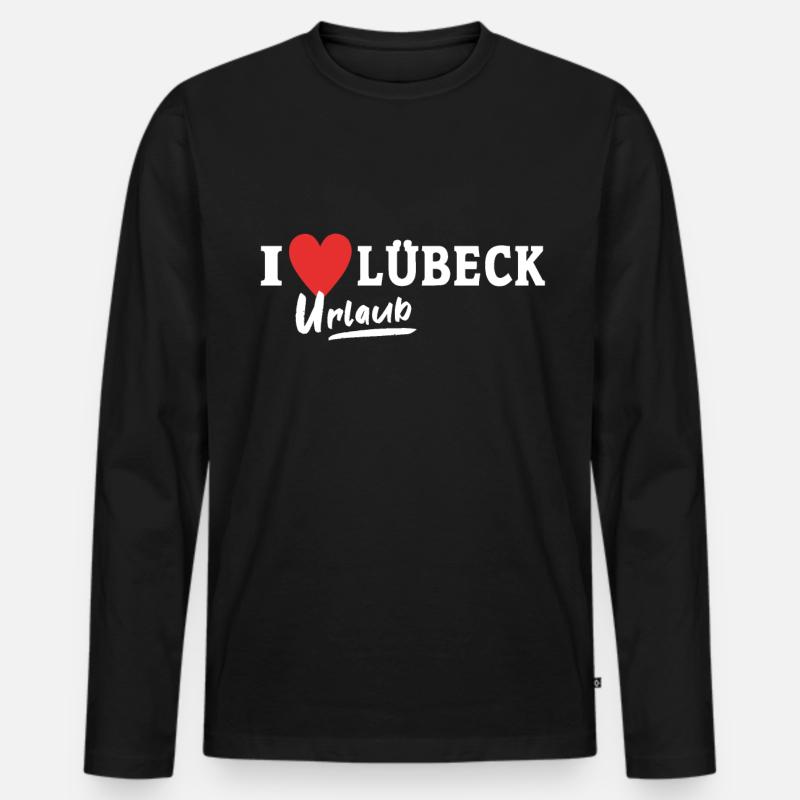 I Love Lübeck Liebe - Männer Premium Bio Langarmshirt - Schwarz