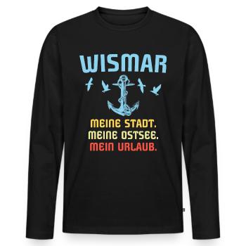 Wismar Ostsee Wismarer Urlaub - Männer Premium Bio Langarmshirt - Schwarz - Vorne - Nico (187cm)