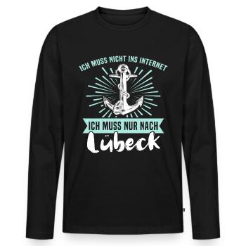 Lübeck Sprüche Hansestadt Luebeck - Männer Premium Bio Langarmshirt - Schwarz - Vorne - Nico (187cm)