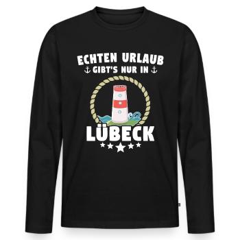 Lübeck Sprüche Hansestadt Luebeck - Männer Premium Bio Langarmshirt - Schwarz - Vorne - Nico (187cm)