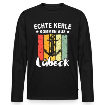 Lübeck Sprüche Hansestadt Luebeck - Männer Premium Bio Langarmshirt - Schwarz - Vorne - Nico (187cm)