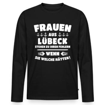Lübeck Sprüche Hansestadt Luebeck - Männer Premium Bio Langarmshirt - Schwarz - Vorne - Nico (187cm)