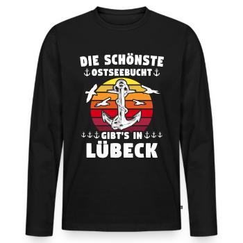Lübeck Sprüche Hansestadt Luebeck - Männer Premium Bio Langarmshirt - Schwarz - Vorne - Nico (187cm)