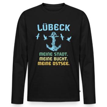 Lübeck Sprüche Hansestadt Luebeck - Männer Premium Bio Langarmshirt - Schwarz - Vorne - Nico (187cm)