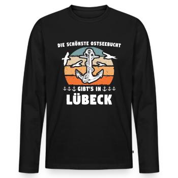 Lübeck Sprüche Hansestadt Luebeck - Männer Premium Bio Langarmshirt - Schwarz - Vorne - Nico (187cm)