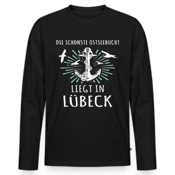 Lübeck Sprüche Hansestadt Luebeck - Männer Premium Bio Langarmshirt - Schwarz - Vorne - Nico (187cm)
