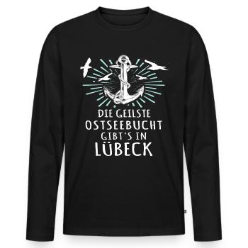 Lübeck Sprüche Hansestadt Luebeck - Männer Premium Bio Langarmshirt - Schwarz - Vorne - Nico (187cm)