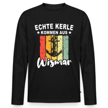 Wismar Ostsee Wismarer Urlaub - Männer Premium Bio Langarmshirt - Schwarz - Vorne - Nico (187cm)