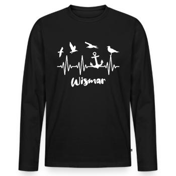 Wismar EKG Wismarer Herzlinie - Männer Premium Bio Langarmshirt - Schwarz - Vorne - Nico (187cm)