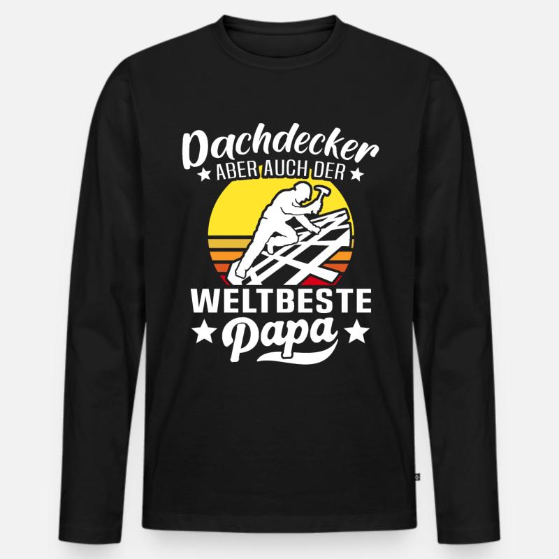 Papa Dachdecker Vater Dachdecken - Männer Premium Bio Langarmshirt - Schwarz