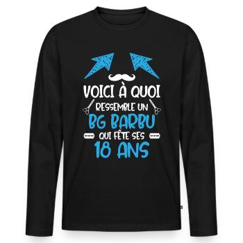Beau gosse fête ses 18 ans anniversaire BG barbu - T-shirt manches longues Premium bio Homme - noir - Devant - Nico (187cm)