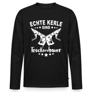 Trockenbauer Trockenbaumonteur Trockenbau - Männer Premium Bio Langarmshirt - Schwarz - Vorne - Nico (187cm)