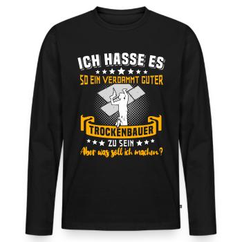 Trockenbauer Trockenbaumonteur Trockenbau - Männer Premium Bio Langarmshirt - Schwarz - Vorne - Nico (187cm)
