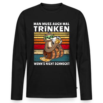 Bier Trinken Nicht Schmeckt Faultier Trinksprüche - Männer Premium Bio Langarmshirt - Schwarz - Vorne - Nico (187cm)