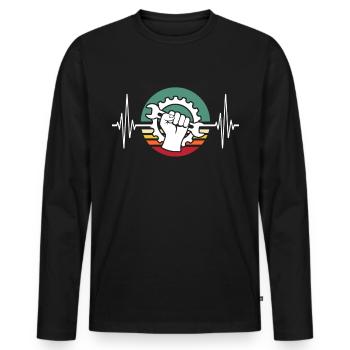 Machiniste ECG Opérateur de machine HeartLine - T-shirt manches longues Premium bio Homme - noir - Devant - Nico (187cm)