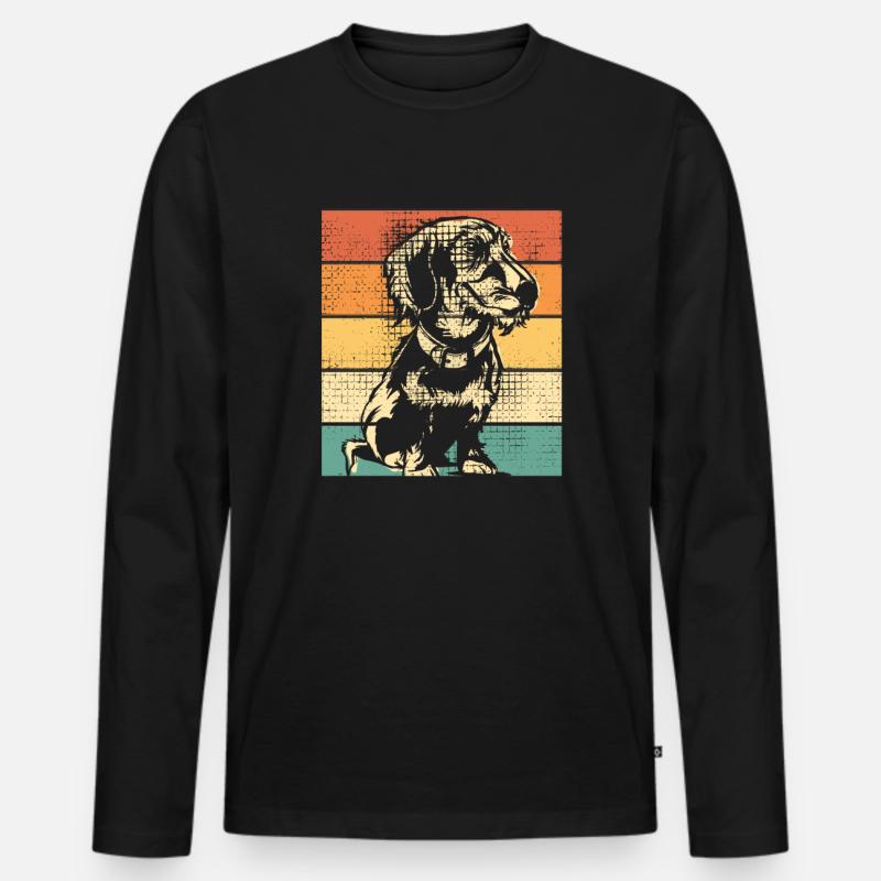 Dackel Vintage - Männer Premium Bio Langarmshirt - Schwarz