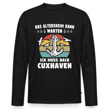 Cuxhaven Sprüche Cuxhavener Urlaub - Männer Premium Bio Langarmshirt - Schwarz - Vorne - Nico (187cm)