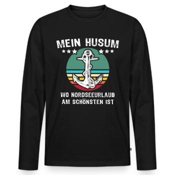 Husum Urlaub Husumer Nordsee - Männer Premium Bio Langarmshirt - Schwarz - Vorne - Nico (187cm)