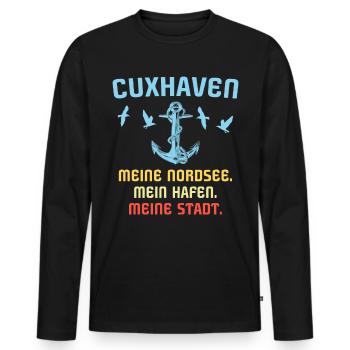 Cuxhaven Souvenir Cuxhavener Nordsee - Männer Premium Bio Langarmshirt - Schwarz - Vorne - Nico (187cm)