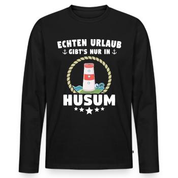 Husum Souvenir Husumer Nordsee - Männer Premium Bio Langarmshirt - Schwarz - Vorne - Nico (187cm)