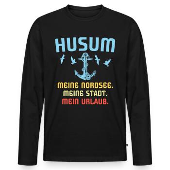 Husum Nordsee Husumer Urlaub - Männer Premium Bio Langarmshirt - Schwarz - Vorne - Nico (187cm)