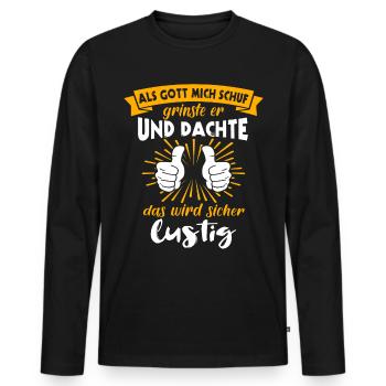 Gott Schuf Grinste Lustig - Männer Premium Bio Langarmshirt - Schwarz - Vorne - Nico (187cm)