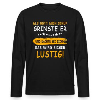 Gott Schuf Grinste Lustig - Männer Premium Bio Langarmshirt - Schwarz - Vorne - Nico (187cm)