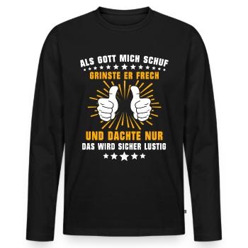Gott Schuf Grinste Lustig - Männer Premium Bio Langarmshirt - Schwarz - Vorne - Nico (187cm)