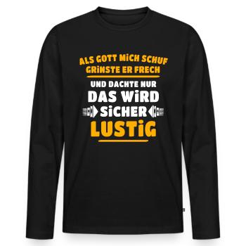 Lustig Sprüche Gott Grinste - Männer Premium Bio Langarmshirt - Schwarz - Vorne - Nico (187cm)
