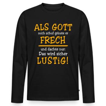 Lustig Sprüche Gott Grinste - Männer Premium Bio Langarmshirt - Schwarz - Vorne - Nico (187cm)
